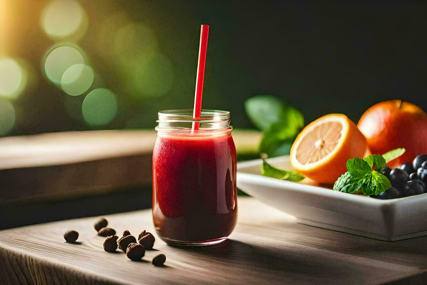 a glass of juice with berries and oranges. AI-Generated photo