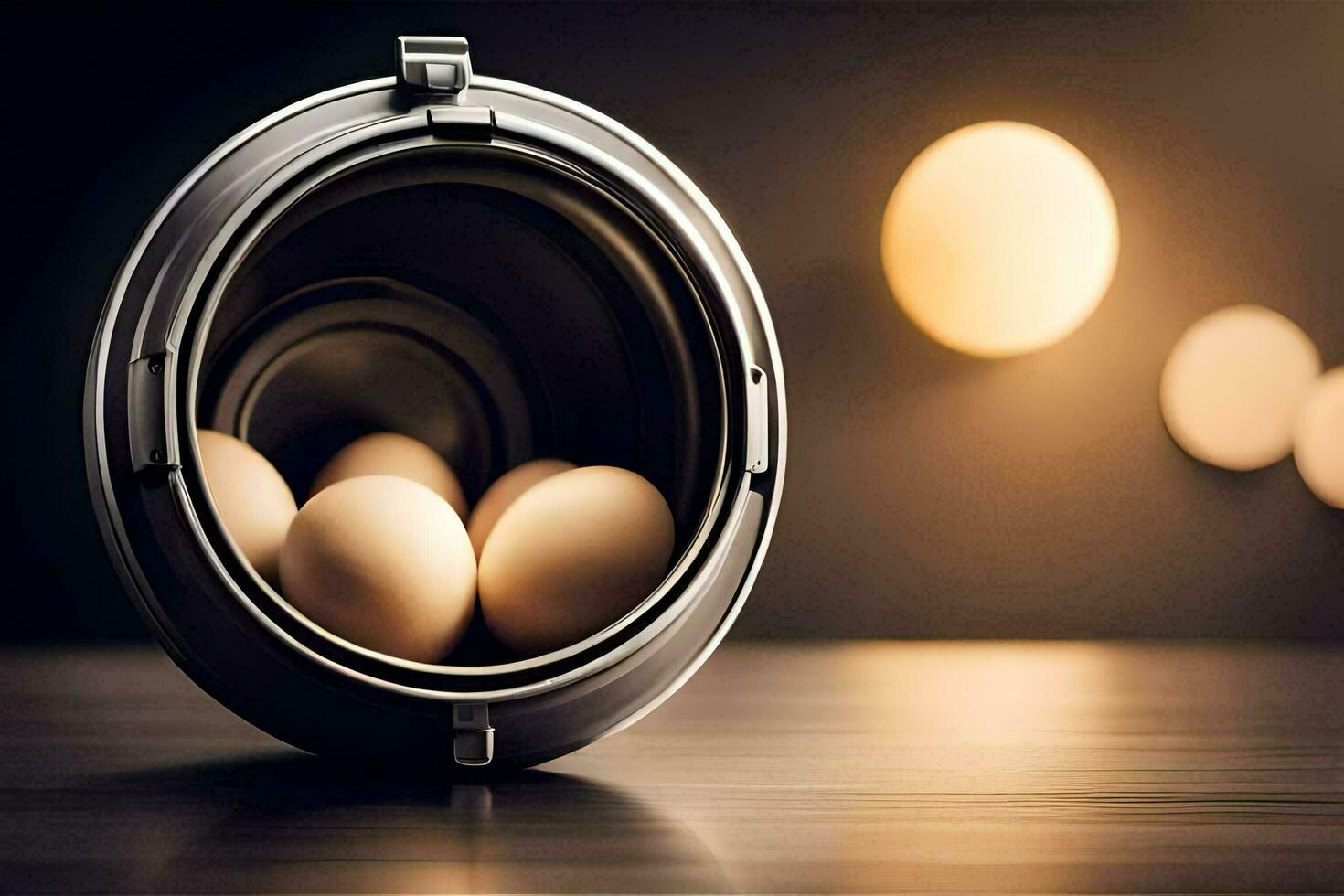 a close up of eggs in a metal bowl. AI-Generated photo