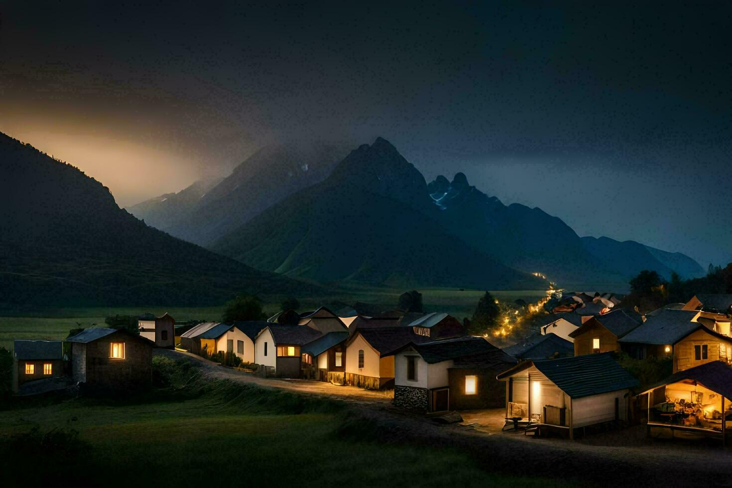 foto fondo de pantalla el cielo, montañas, noche, el aldea, Islandia, el aldea, ic generado por ai