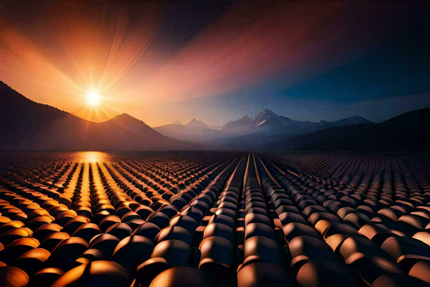 the sun is shining over a field of balls. AI-Generated photo