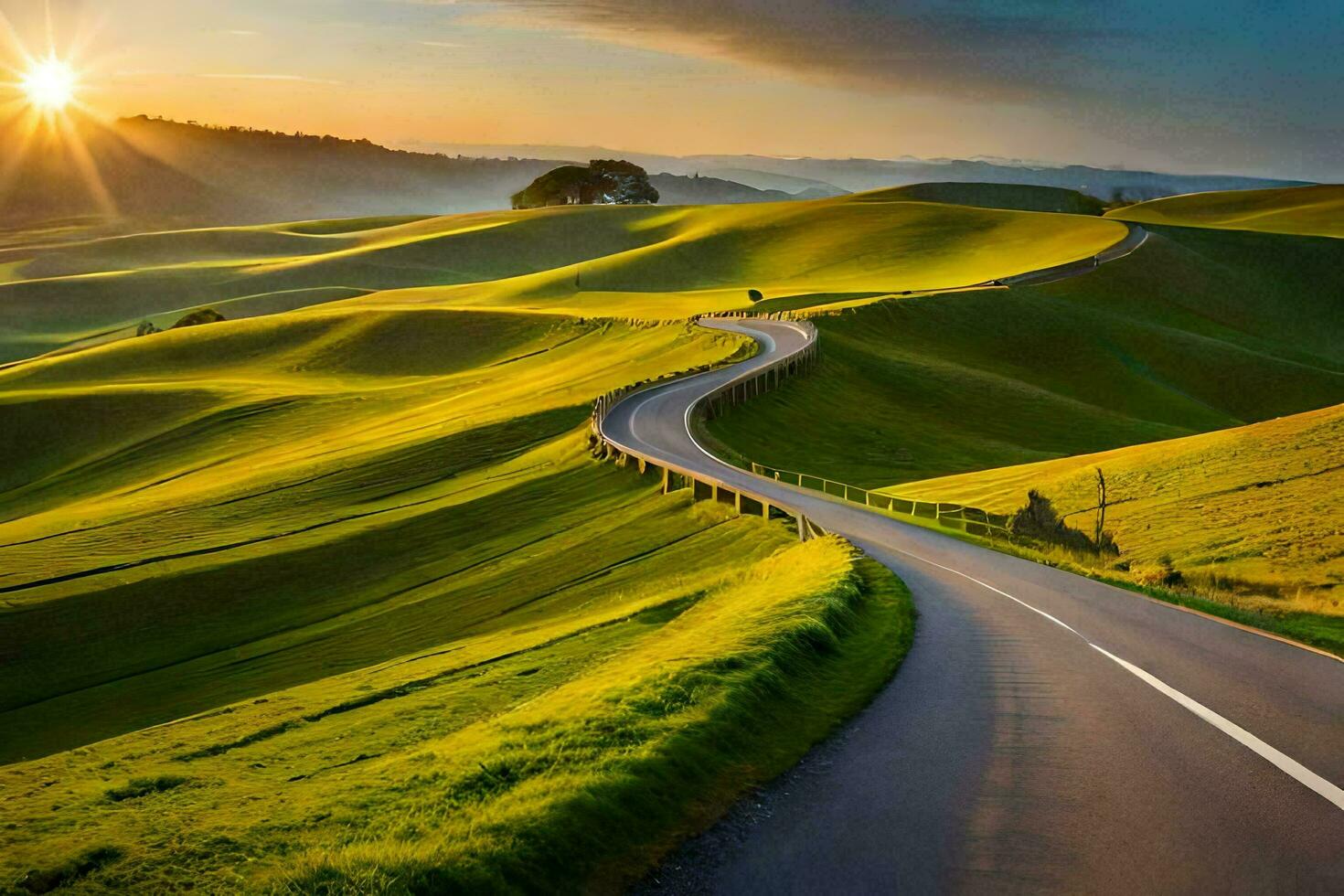the road to the sunset. AI-Generated photo