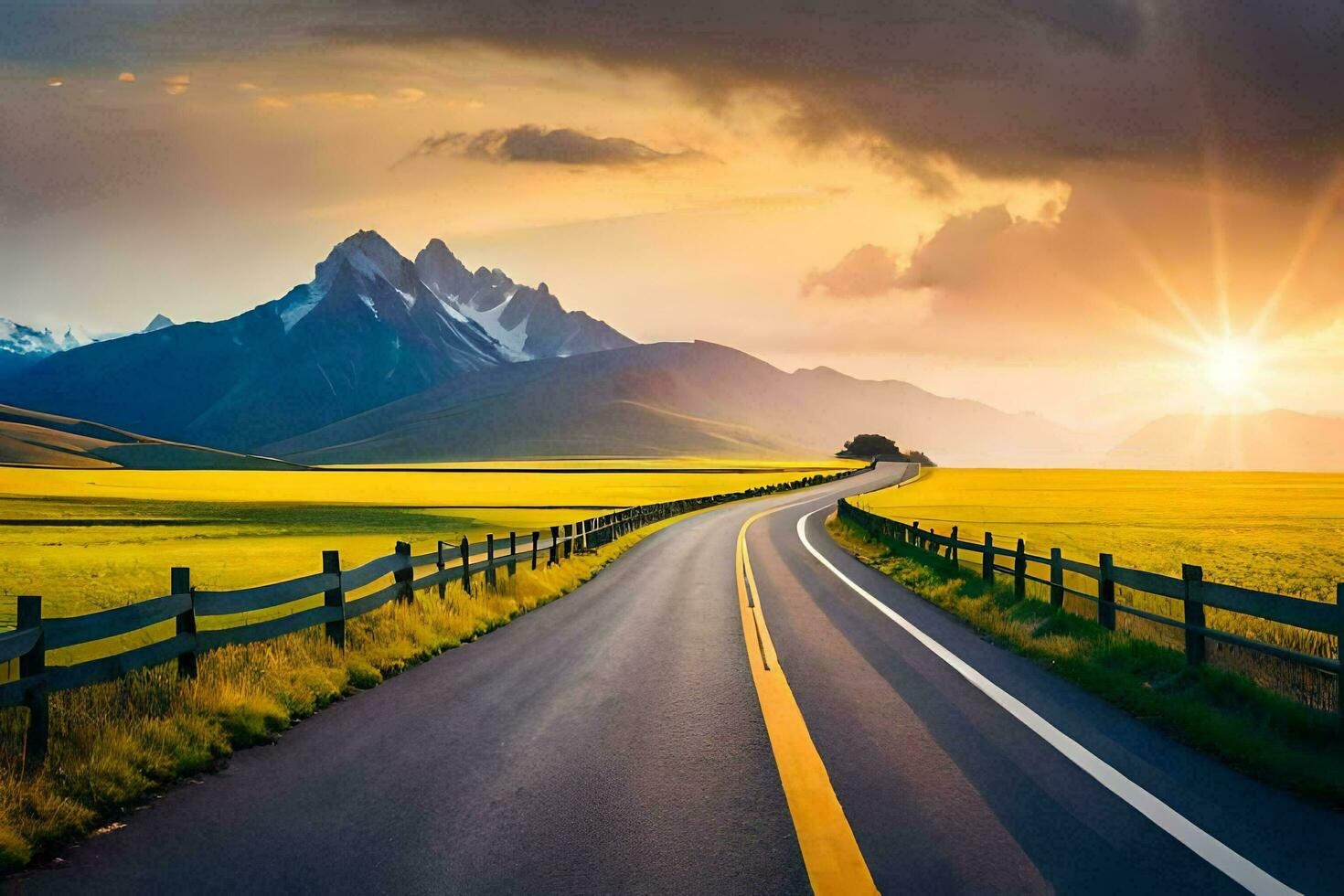 the road to the mountains. AI-Generated photo