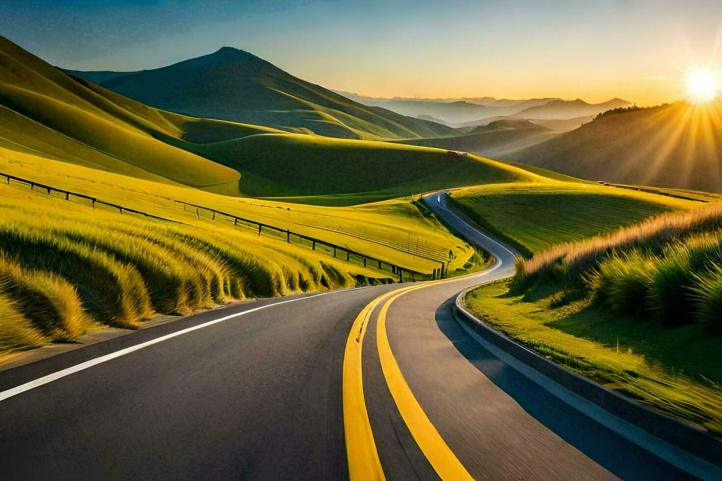 the road to the sunset. AI-Generated photo