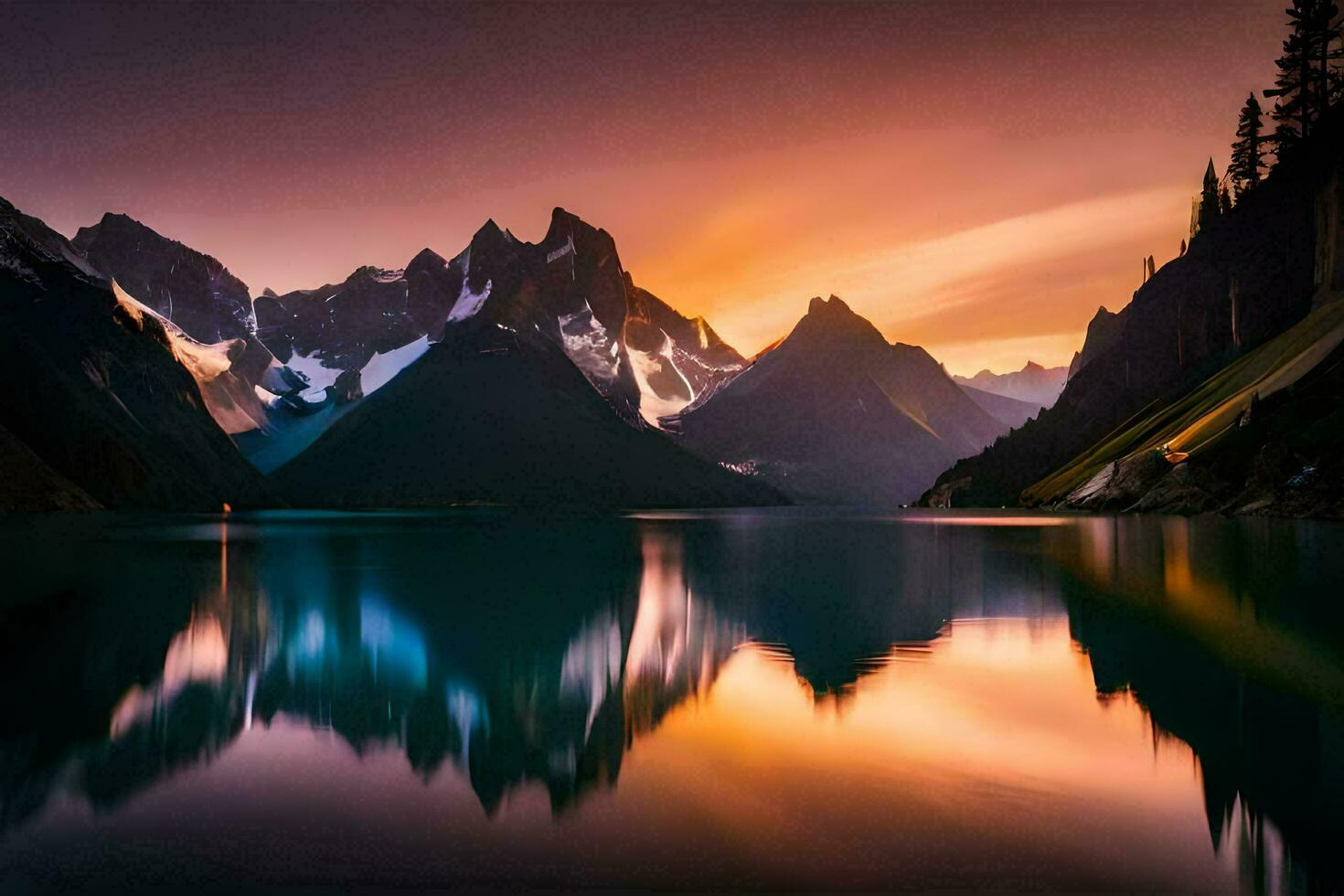 a beautiful sunset over a mountain range. AI-Generated photo