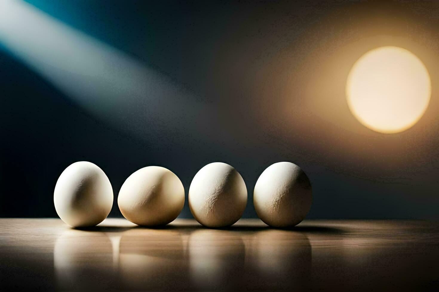 five eggs are lined up in a row. AI-Generated photo