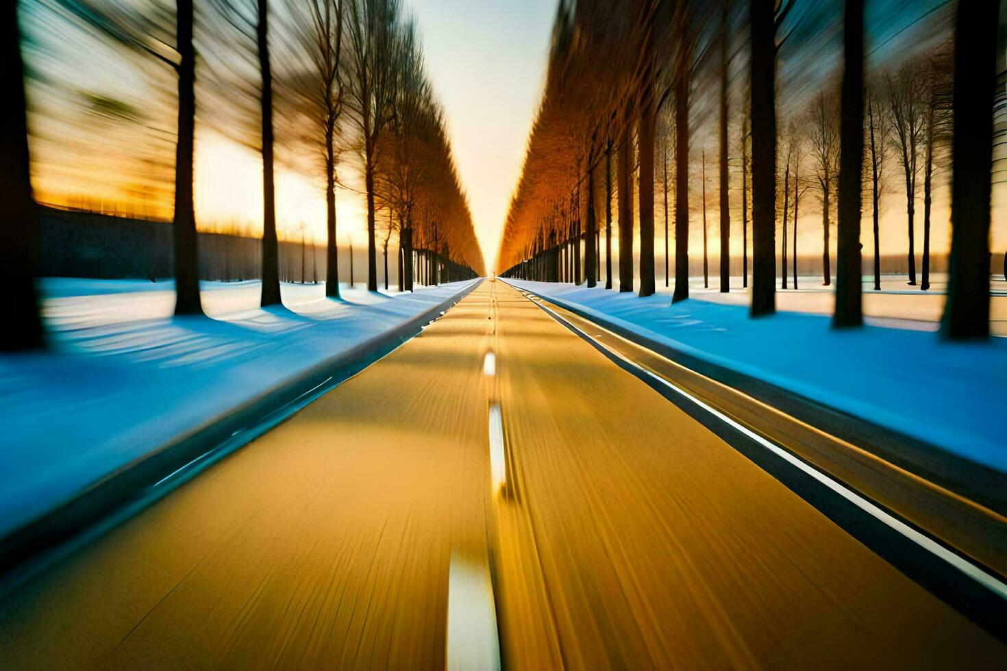 a long road with trees in the background. AI-Generated photo