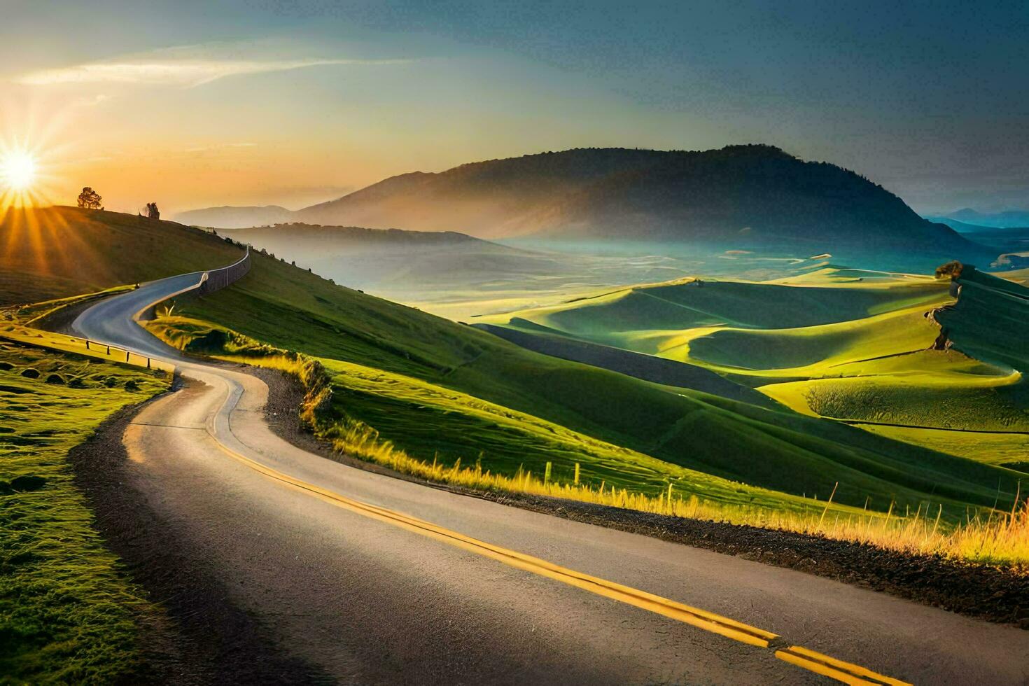 the road to the sunset. AI-Generated photo