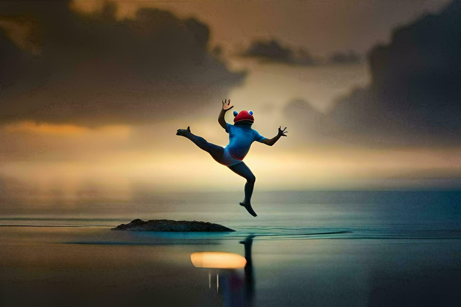 a man jumping into the air in the ocean. AI-Generated photo