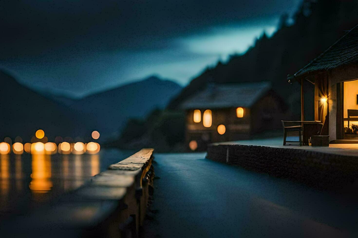 photo wallpaper the night, lake, house, the lights, the lights, the lights, the. AI-Generated
