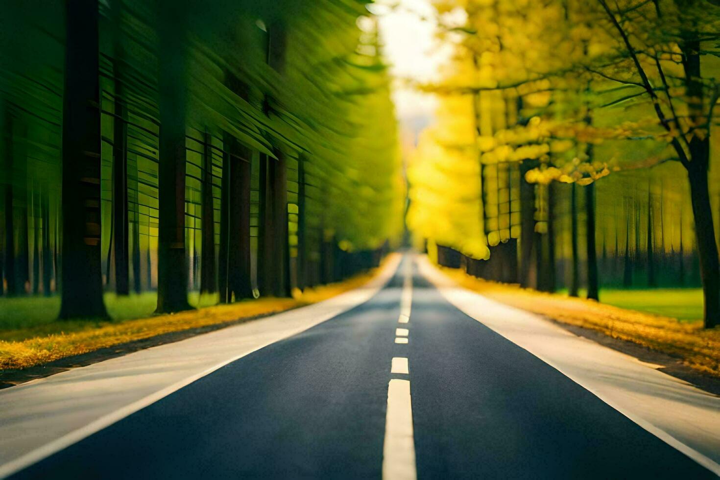 a long road with trees in the background. AI-Generated photo