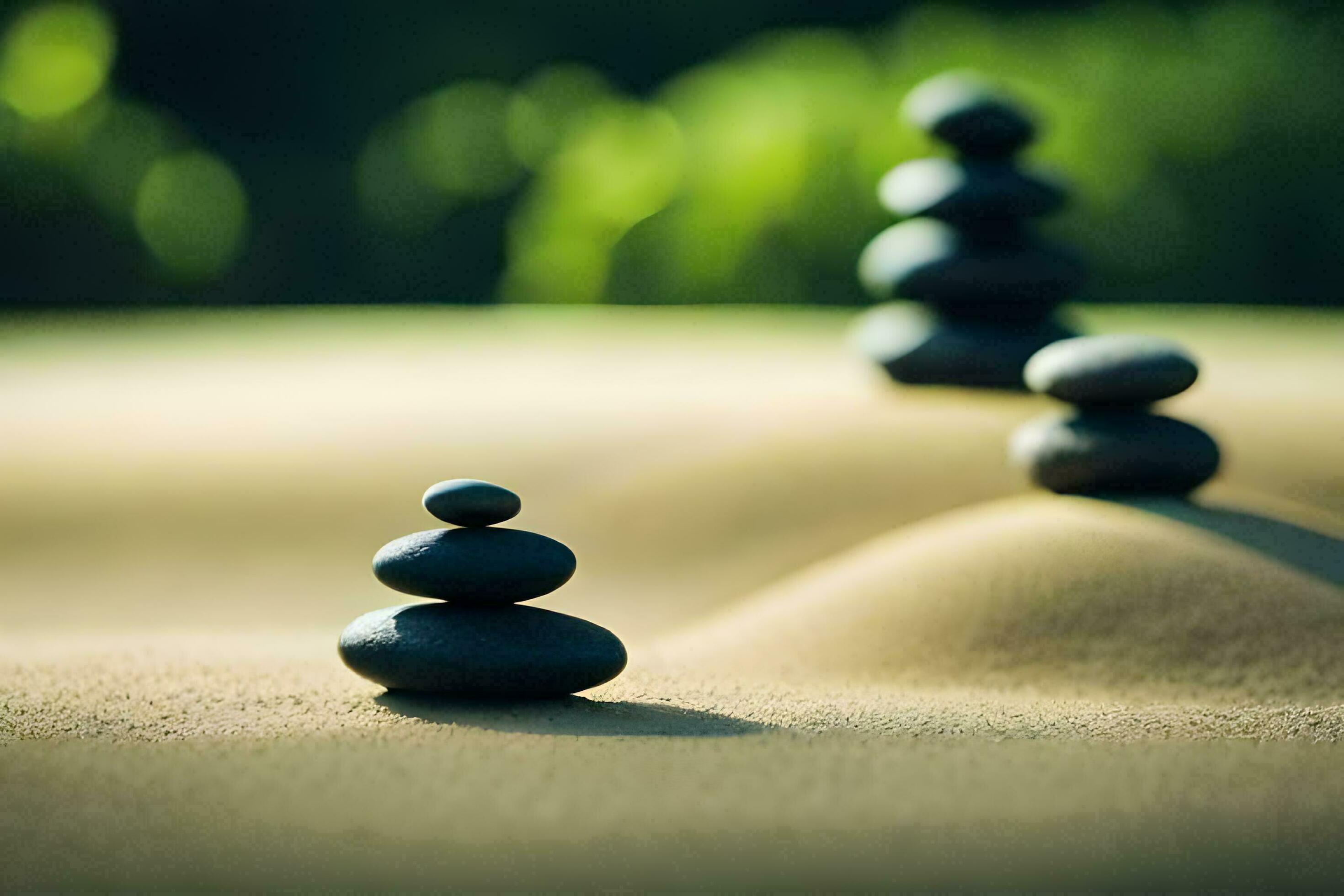 three rocks stacked on top of each other in the sand. AIGenerated 33394759 Stock Photo at Vecteezy