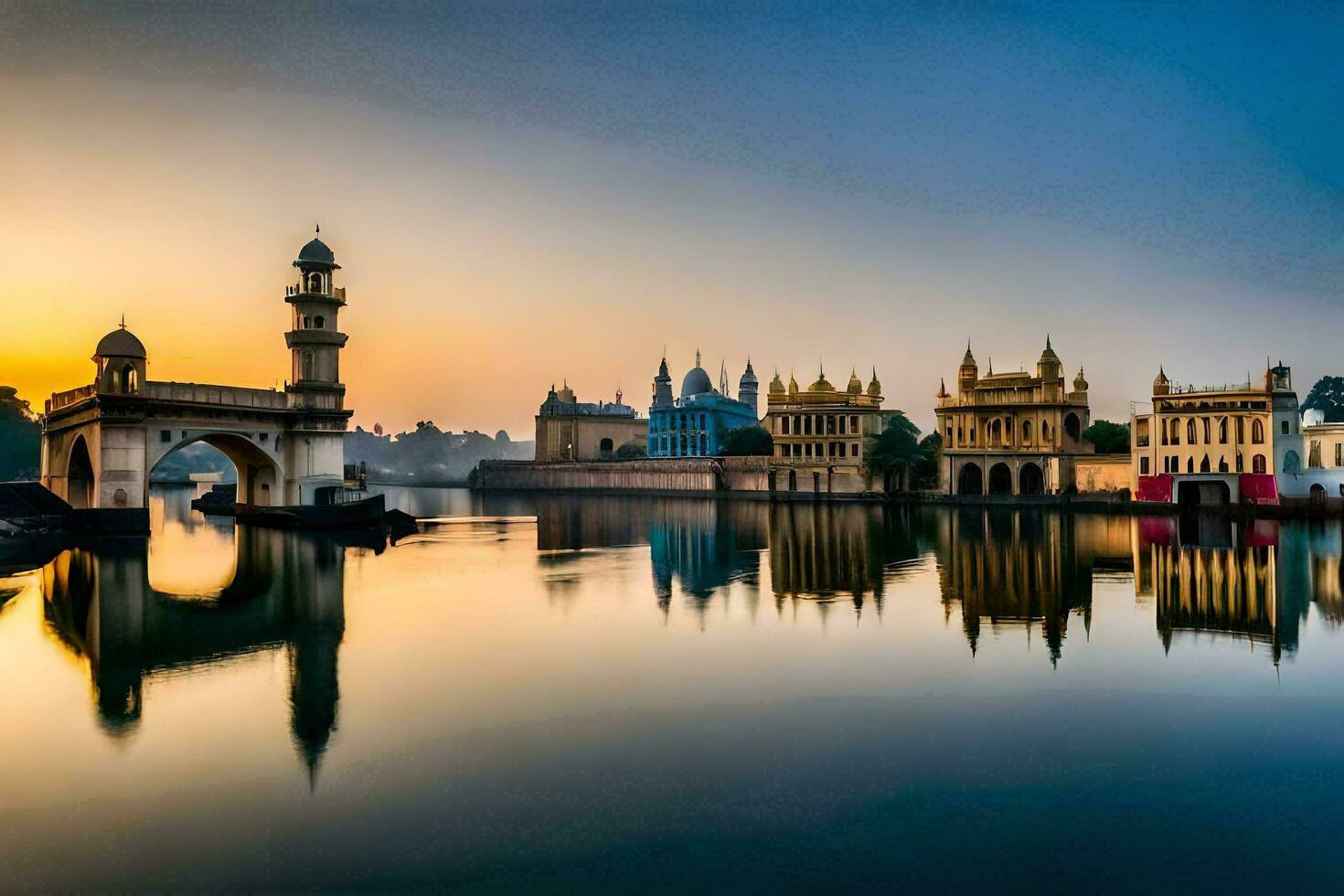 the city of india at sunset. AI-Generated photo