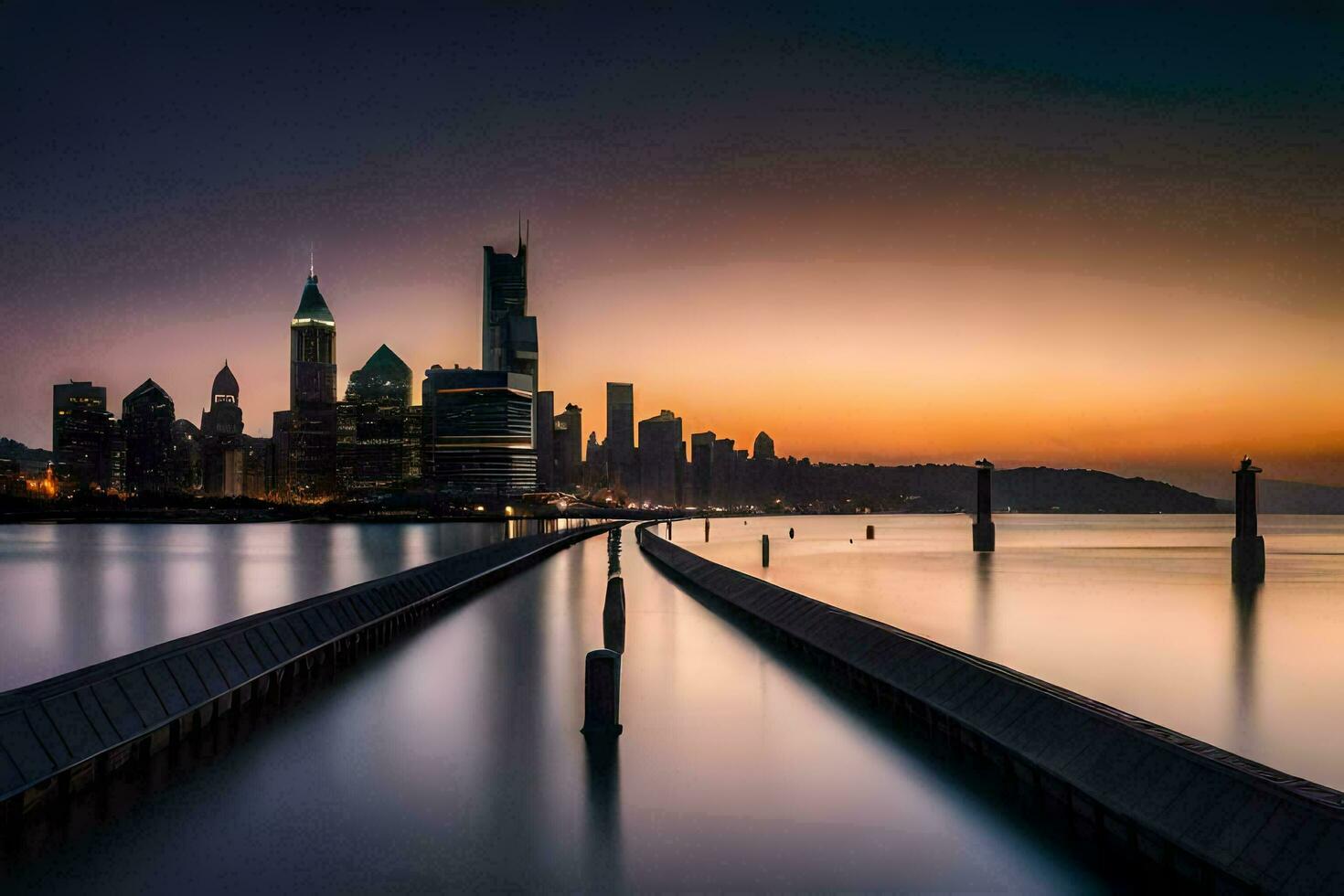 the chicago skyline at sunset. AI-Generated photo