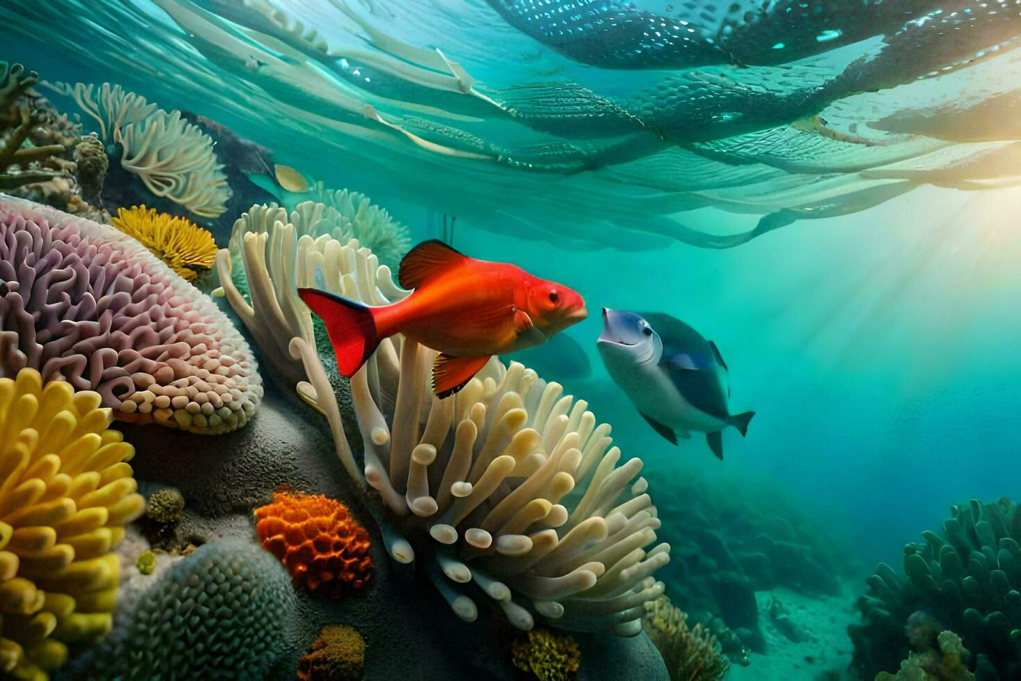 a fish and coral reef in the ocean. AI-Generated photo