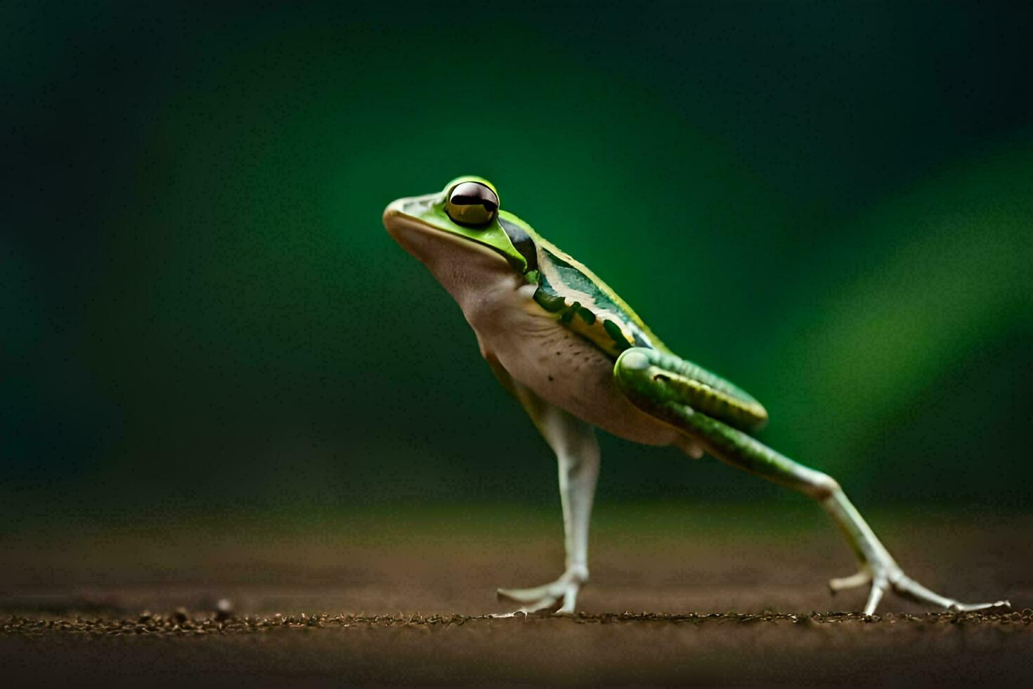 a frog is standing on its hind legs. AI-Generated photo