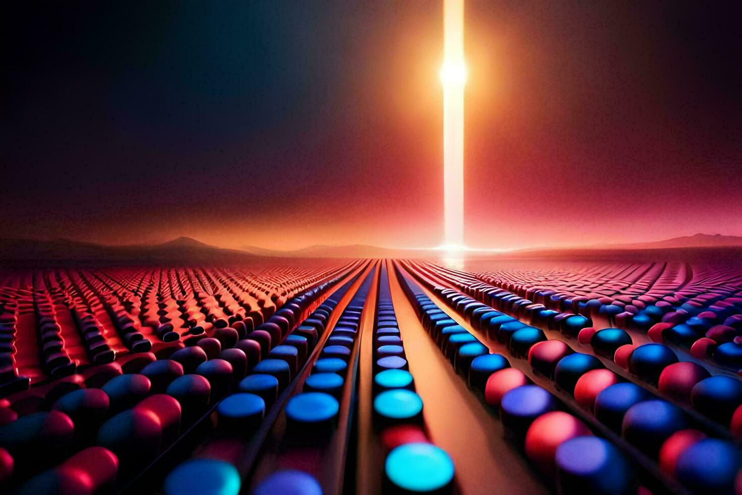 a glowing light shines through the dark field. AI-Generated photo