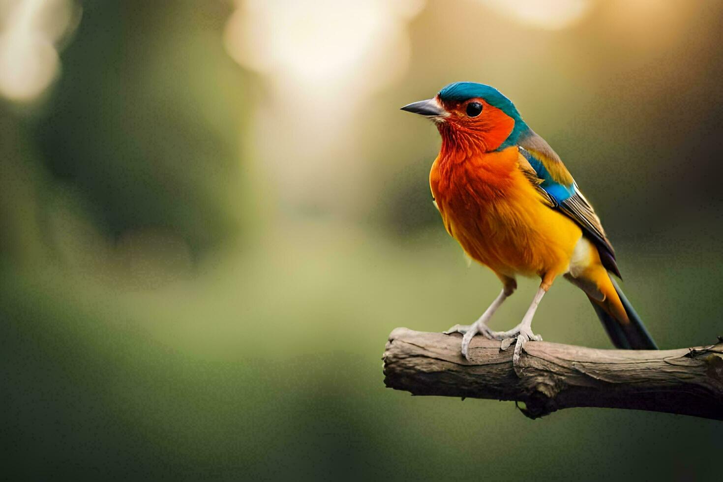 a colorful bird is sitting on a branch. AI-Generated photo