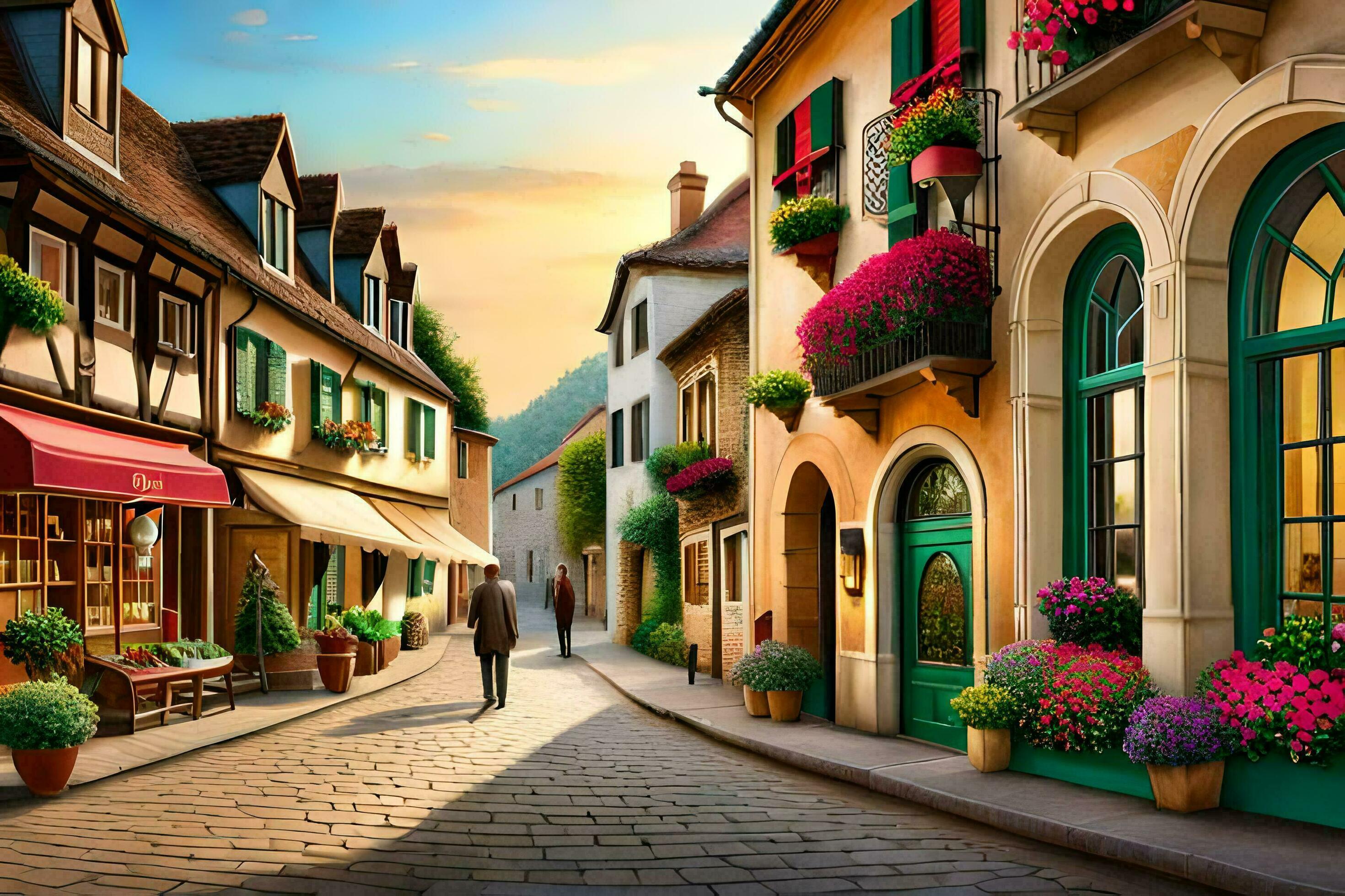 wall art digital art street of flowers by james kennedy. AI