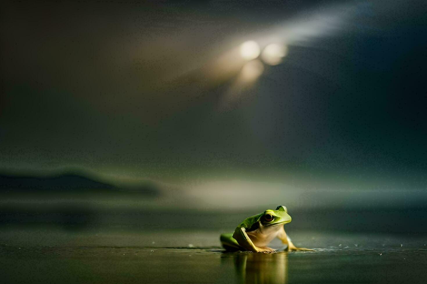 a frog sitting on the water at night. AI-Generated photo