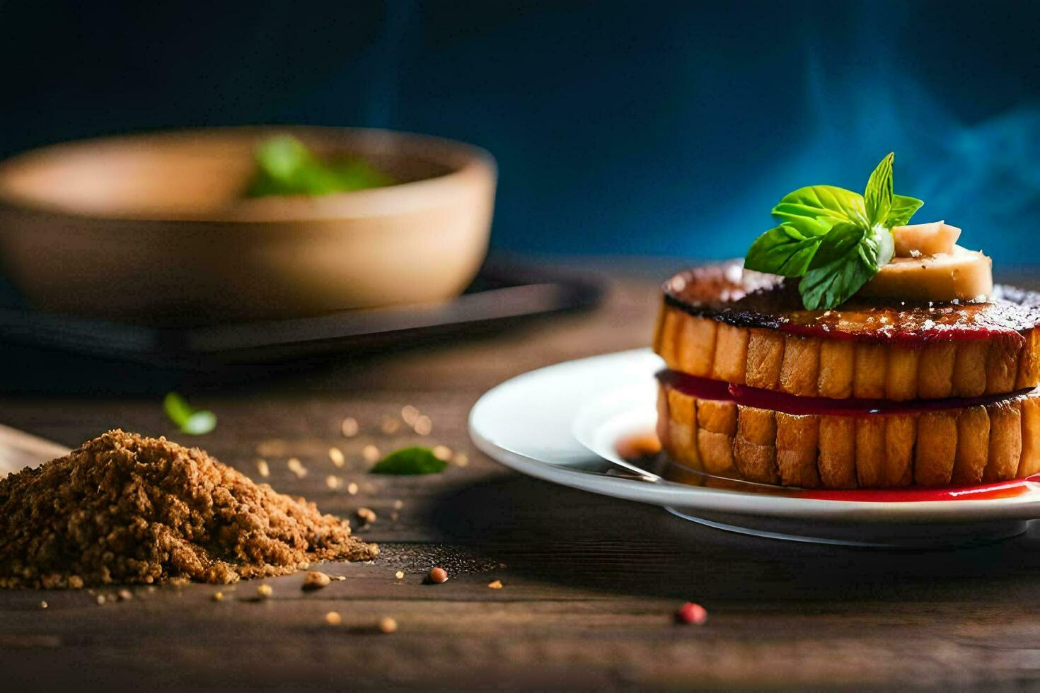 a plate with a stack of pancakes and cinnamon. AI-Generated photo