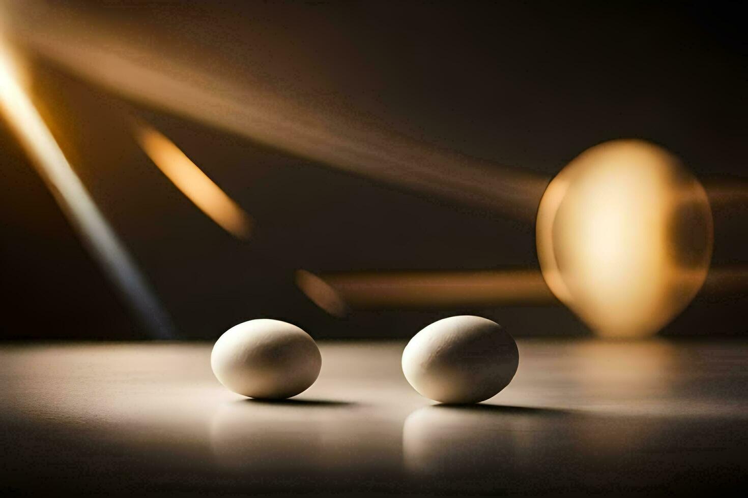 two eggs on a table with a light behind them. AI-Generated photo