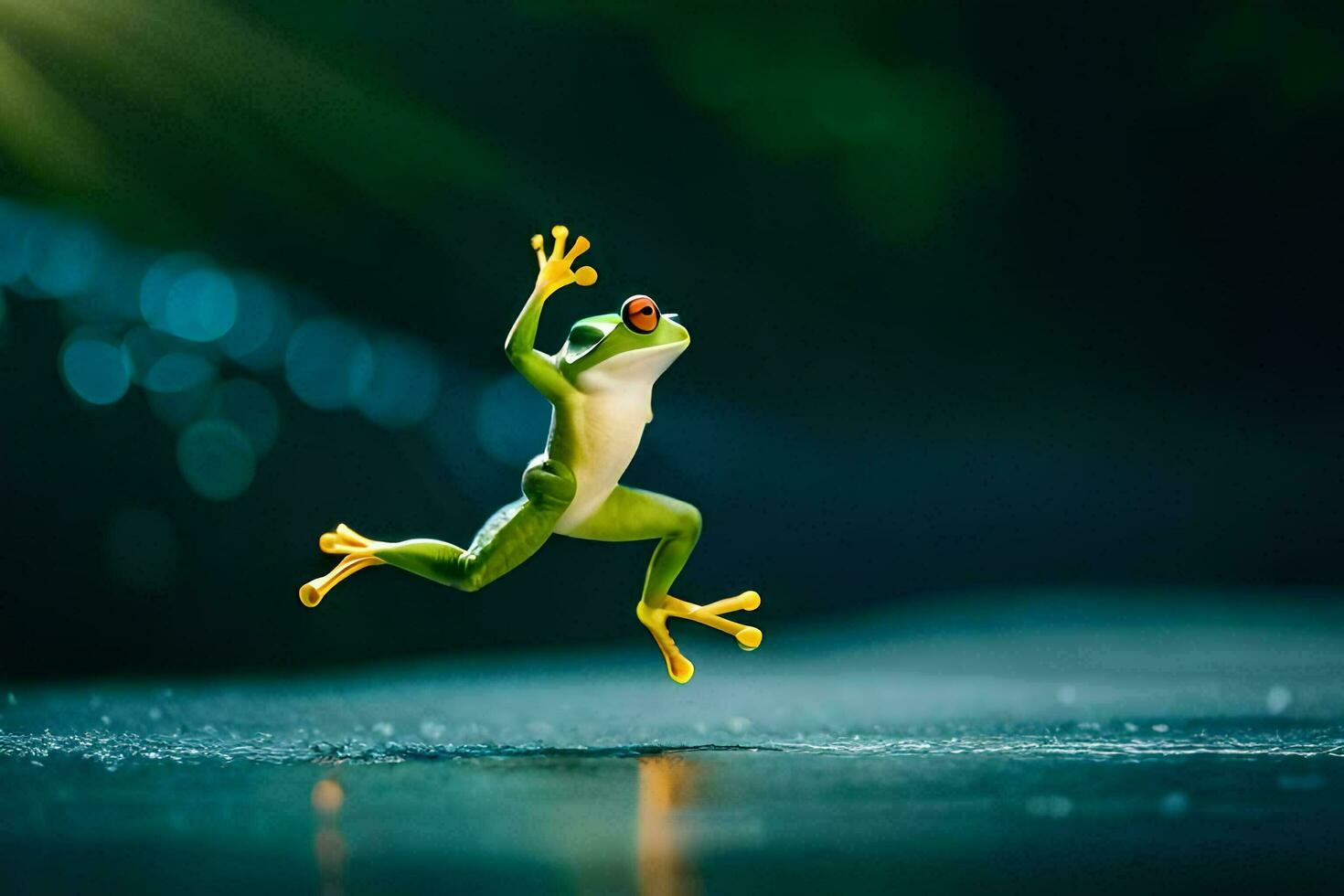 a frog jumping in the air. AI-Generated photo
