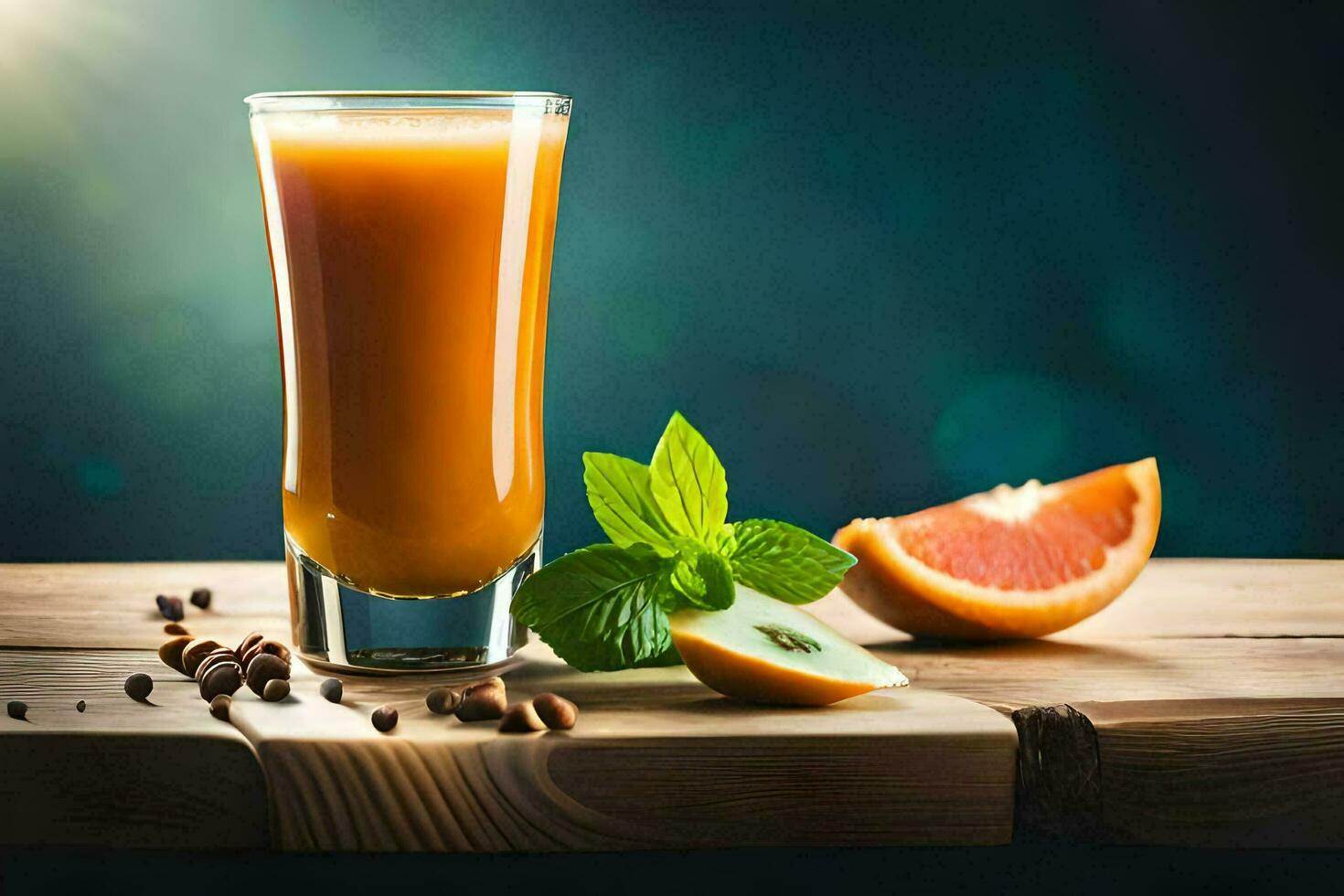 a glass of orange juice with a slice of grapefruit and mint. AI-Generated photo