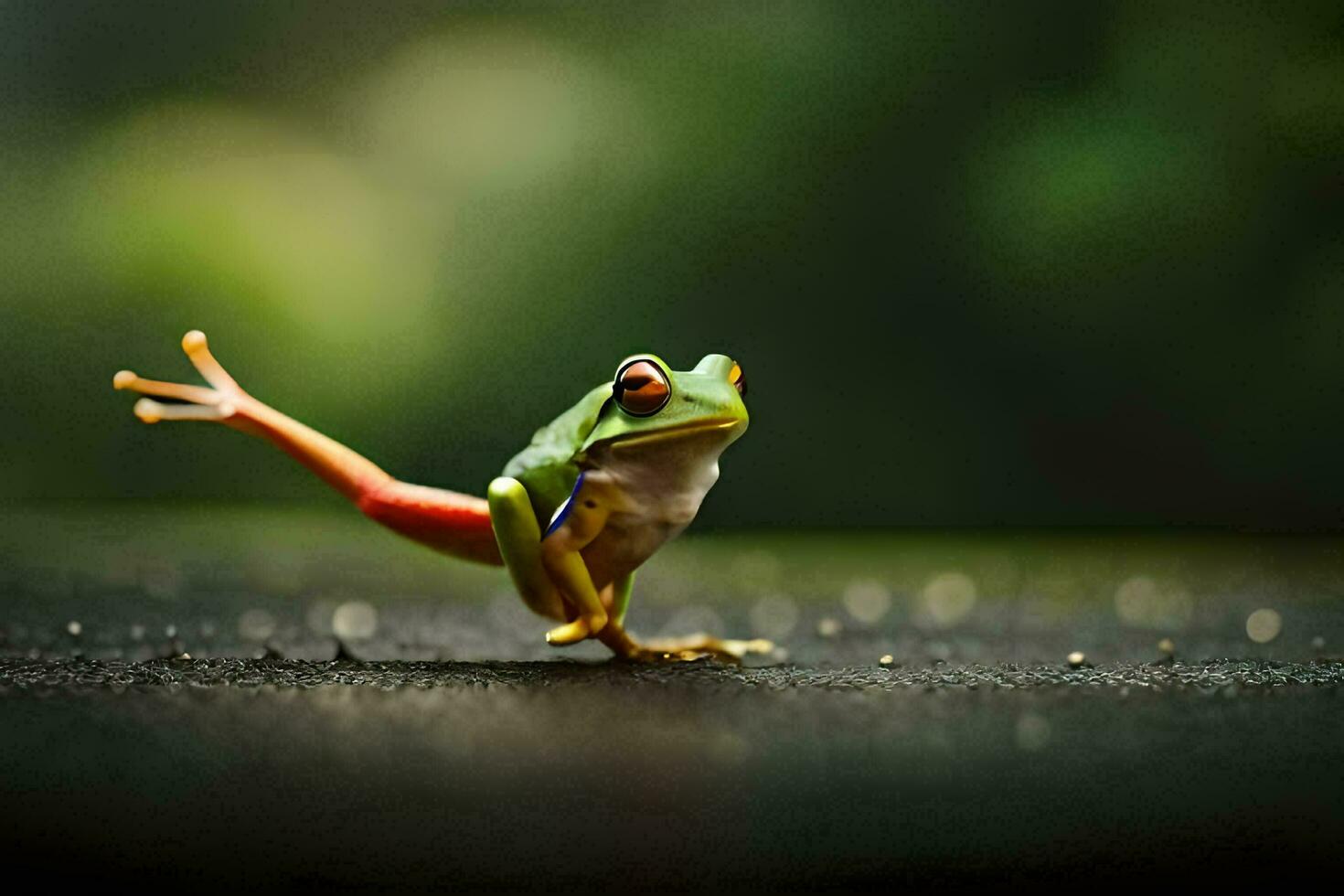 a frog is standing on its hind legs. AI-Generated photo