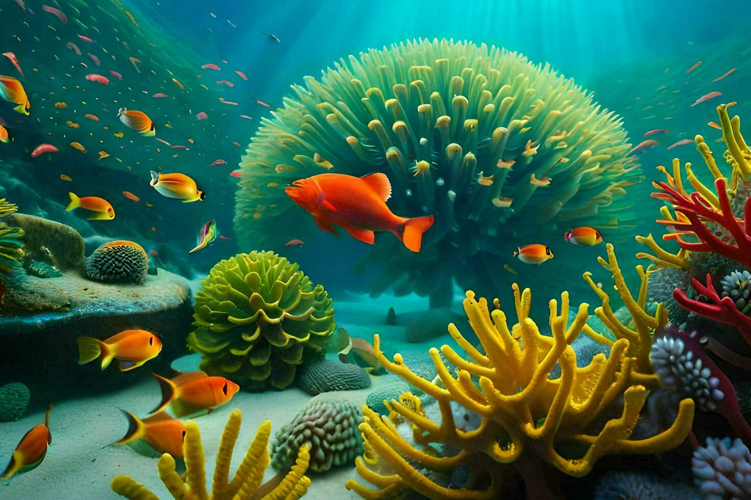 an underwater scene with coral and fish. AI-Generated photo