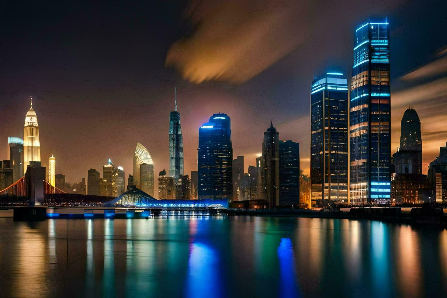 the city skyline at night in shanghai. AI-Generated photo