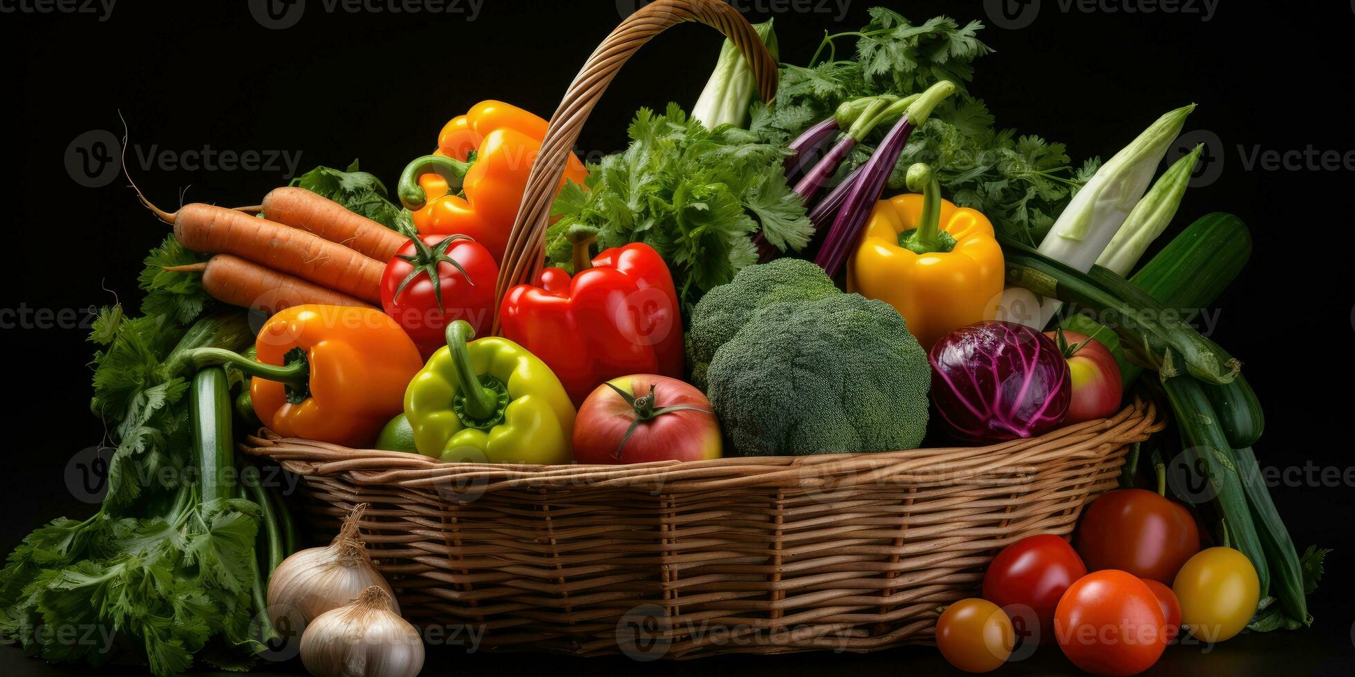 a picture of arrangement of fresh vegetables on a basket, AI Generative photo