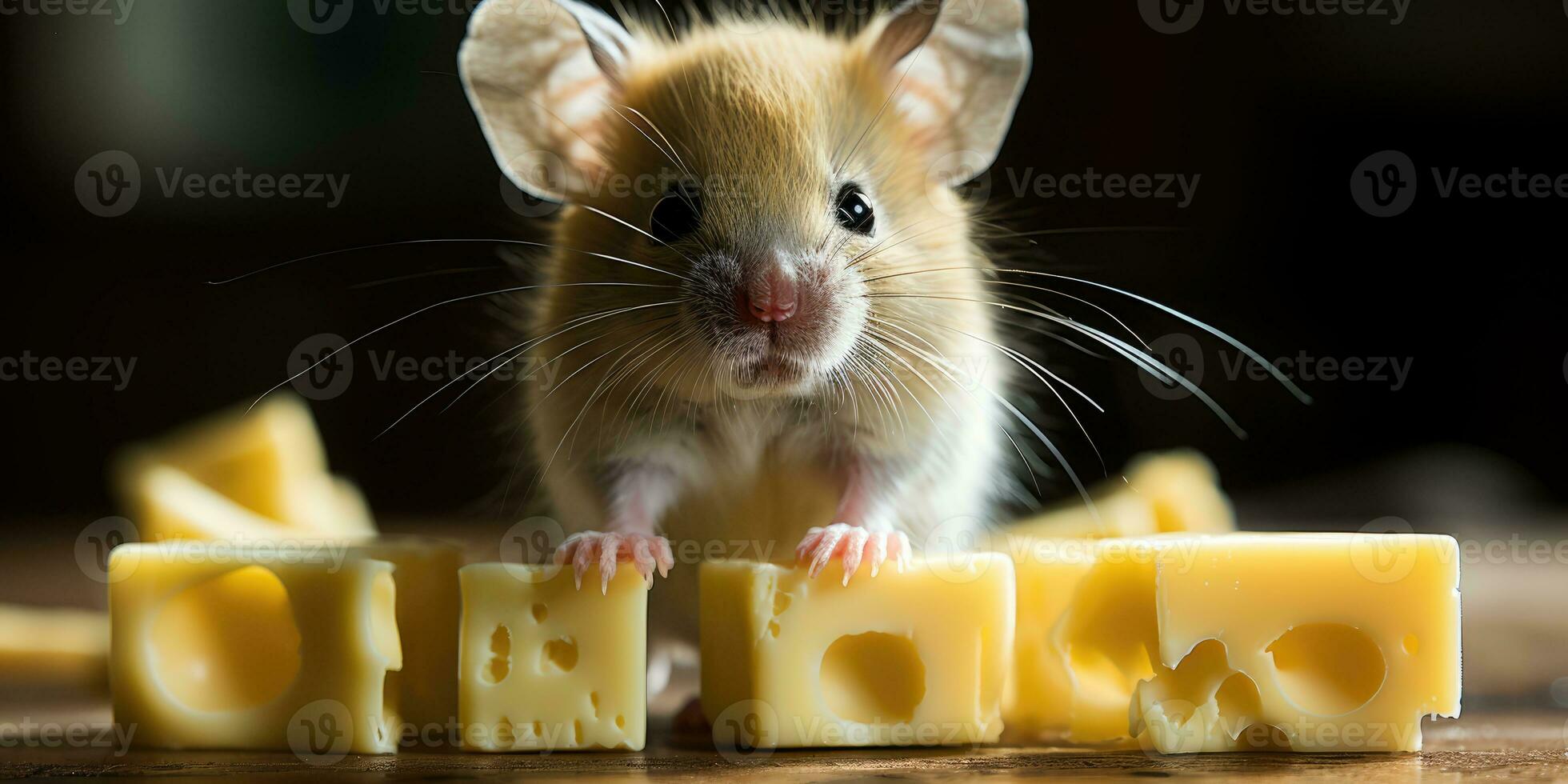 Cute mouse standing by eating delicious cheese AI Generative photo