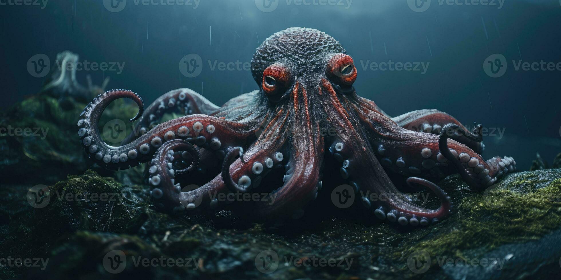 giant octopus hiding in the darkness, Generative AI photo