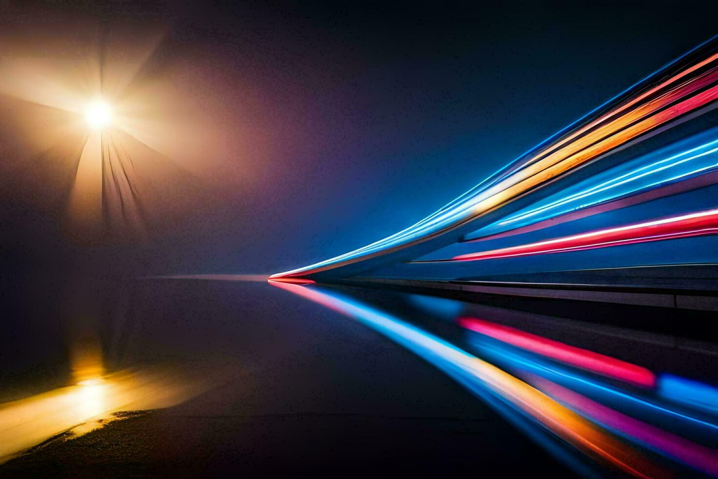a long exposure photograph of a car driving on a highway at night. AI-Generated photo