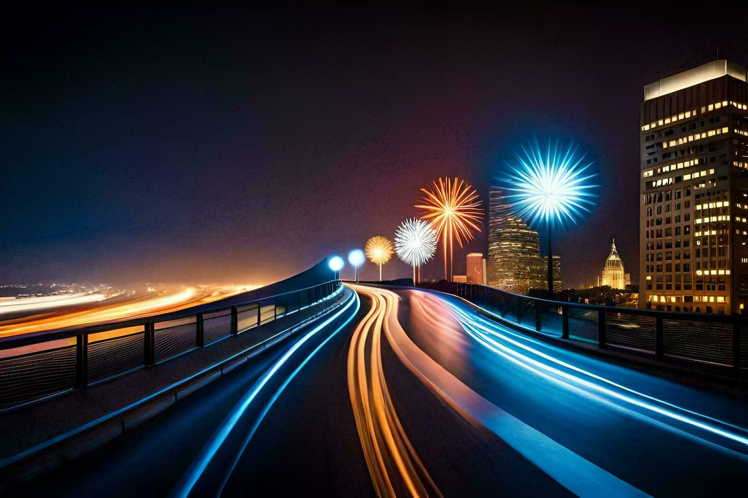 a long exposure photo of a city at night. AI-Generated