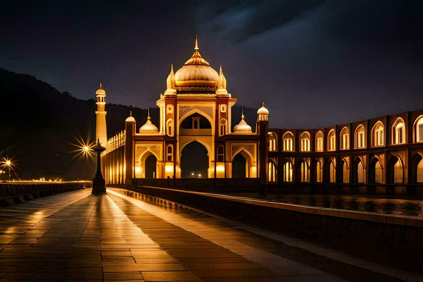 the night view of a mosque in india. AI-Generated photo