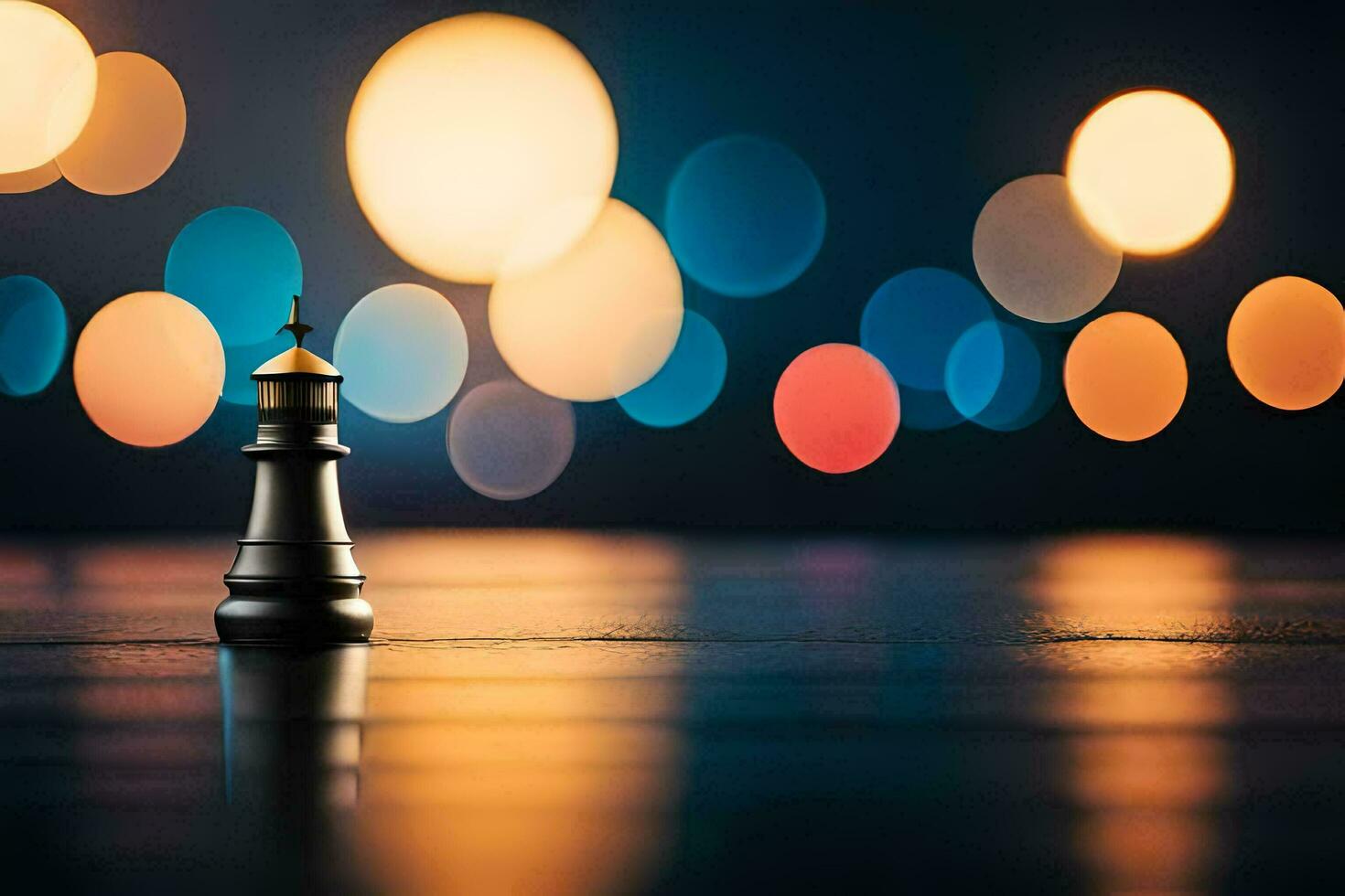 a chess piece on a table with a blurred background. AI-Generated photo