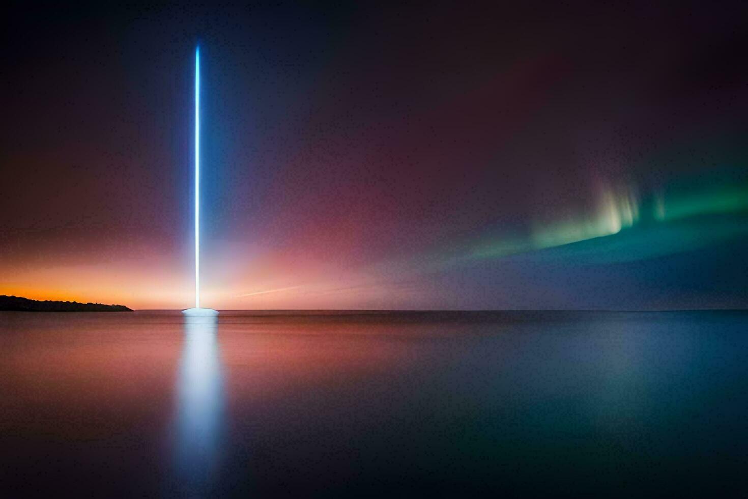 a long exposure photograph of the aurora borealis over the ocean. AI-Generated photo