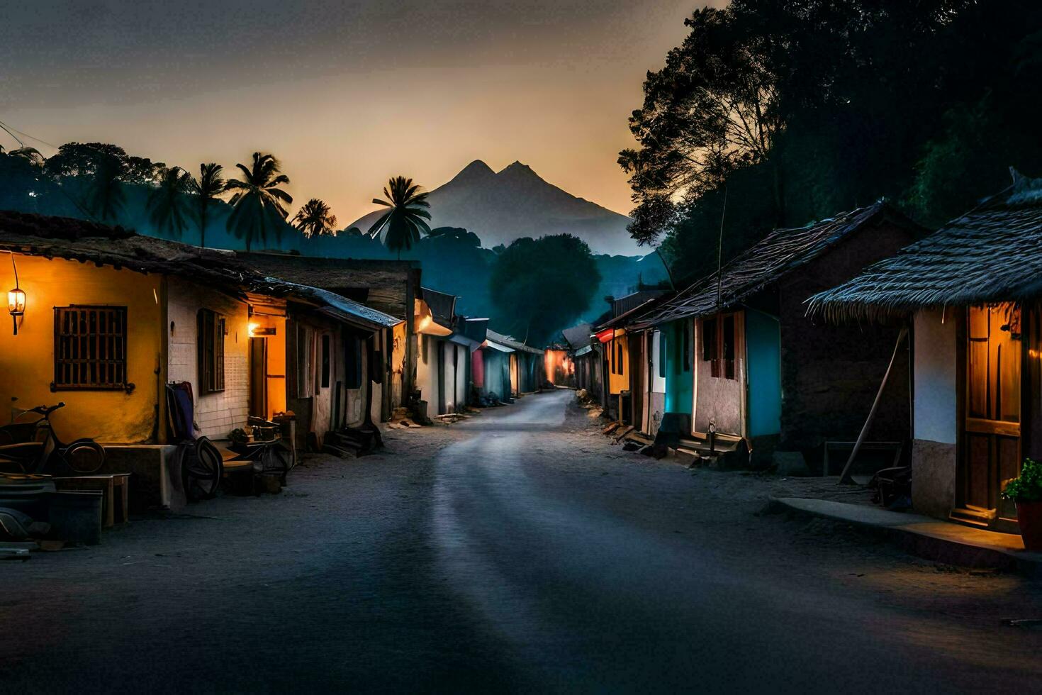 un calle en el pueblo de kalimantán, Indonesia. generado por ai foto