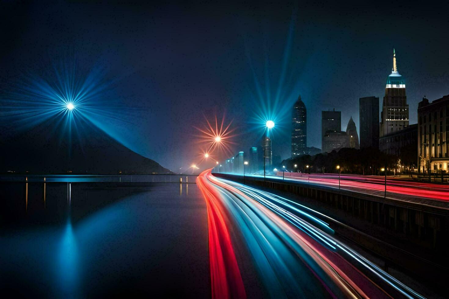 a long exposure photo of a city at night. AI-Generated