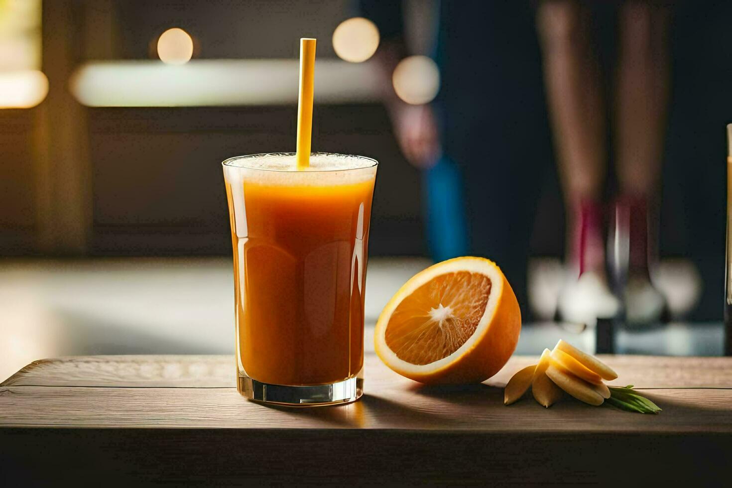 a glass of orange juice with a straw. AI-Generated photo