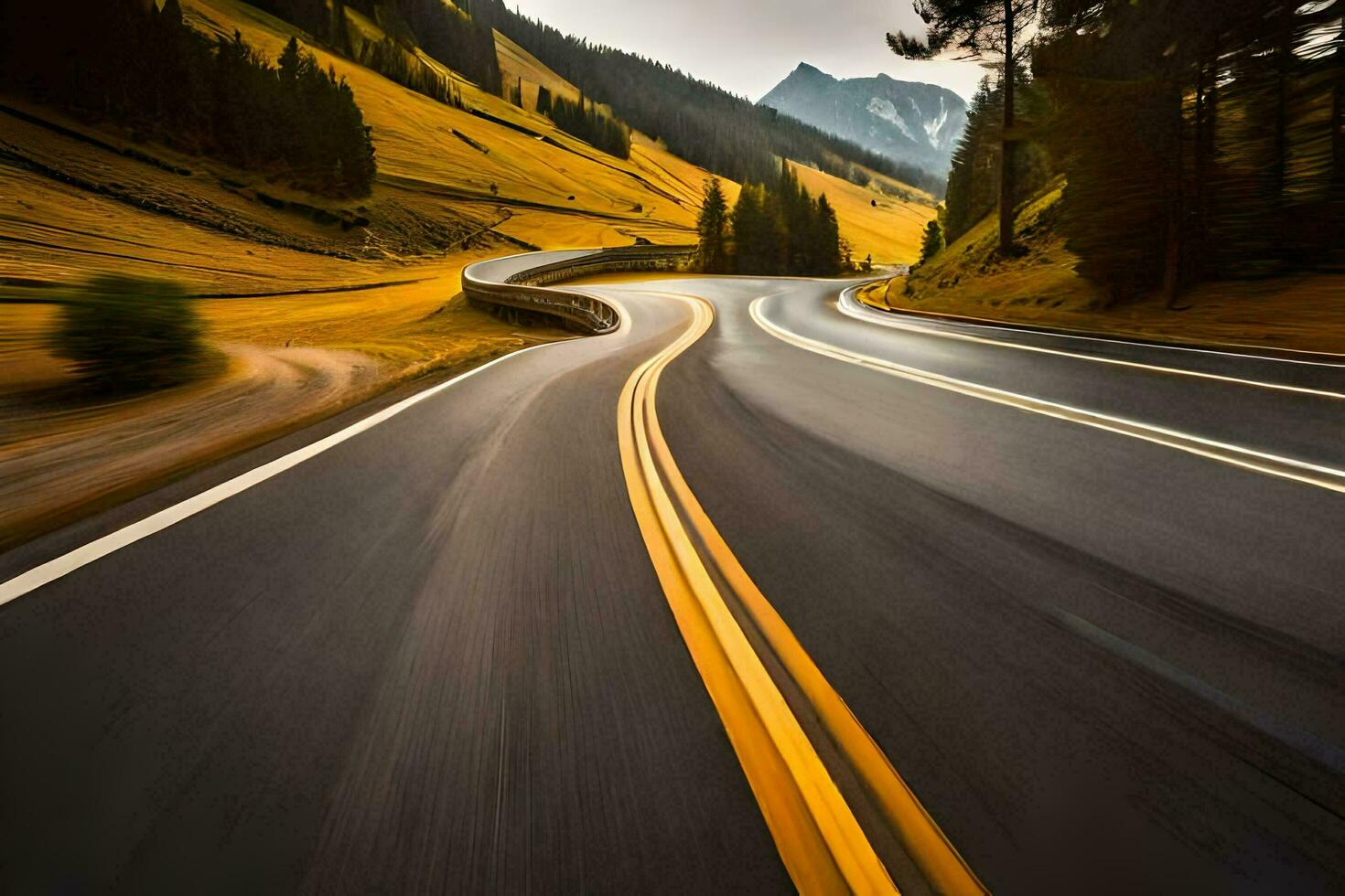 a long exposure photograph of a winding road. AI-Generated photo