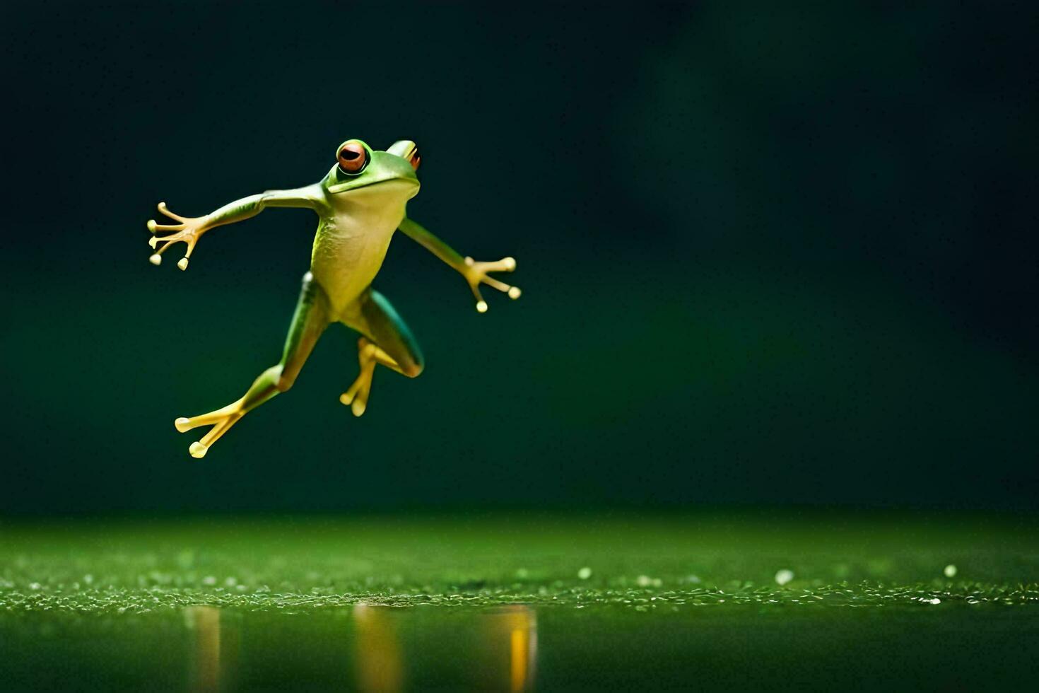 a frog jumping in the air on a green background. AI-Generated photo