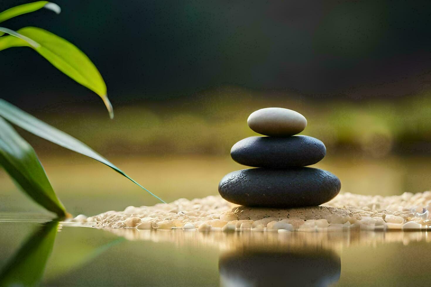 a stack of stones and bamboo in the water. AI-Generated photo