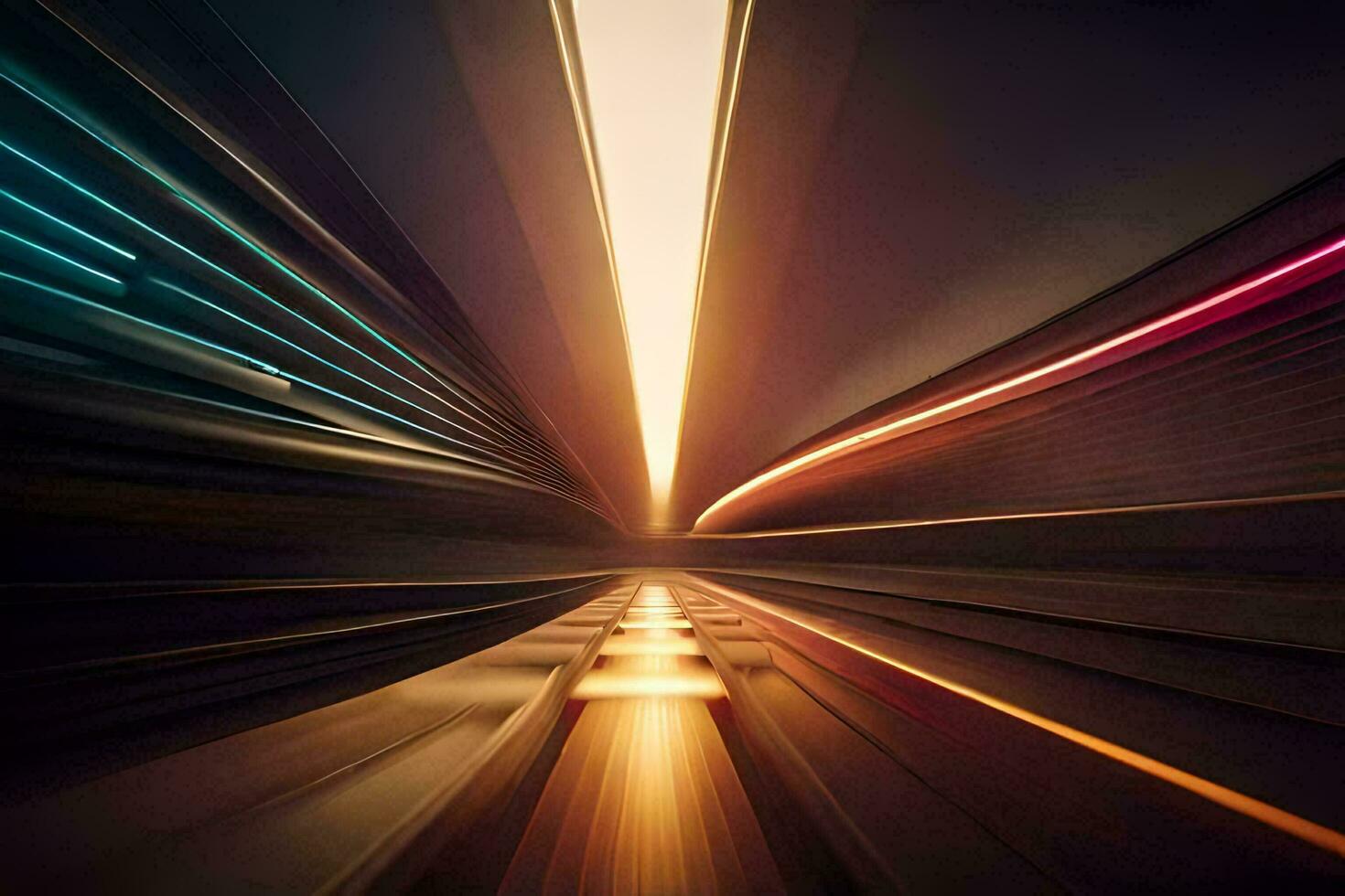 a blurry image of a train moving through the night. AI-Generated photo