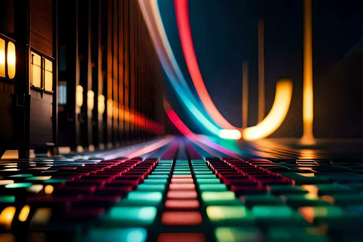 a long exposure photo of a computer keyboard. AI-Generated
