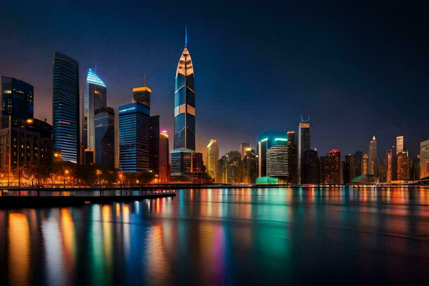 the city skyline at night in shanghai. AI-Generated photo