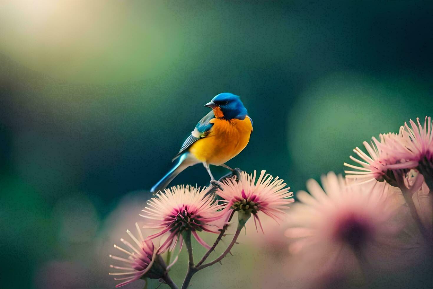 photo wallpaper the sky, flowers, bird, the sun, the flowers, the bird, the. AI-Generated