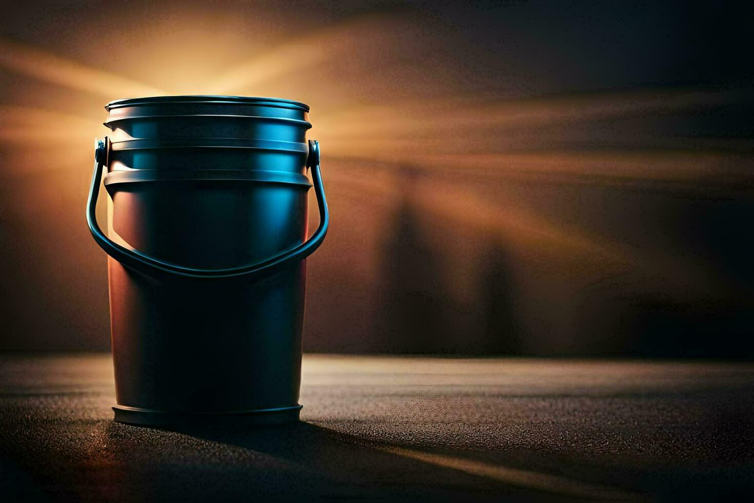 a black bucket with a handle on a table. AI-Generated photo