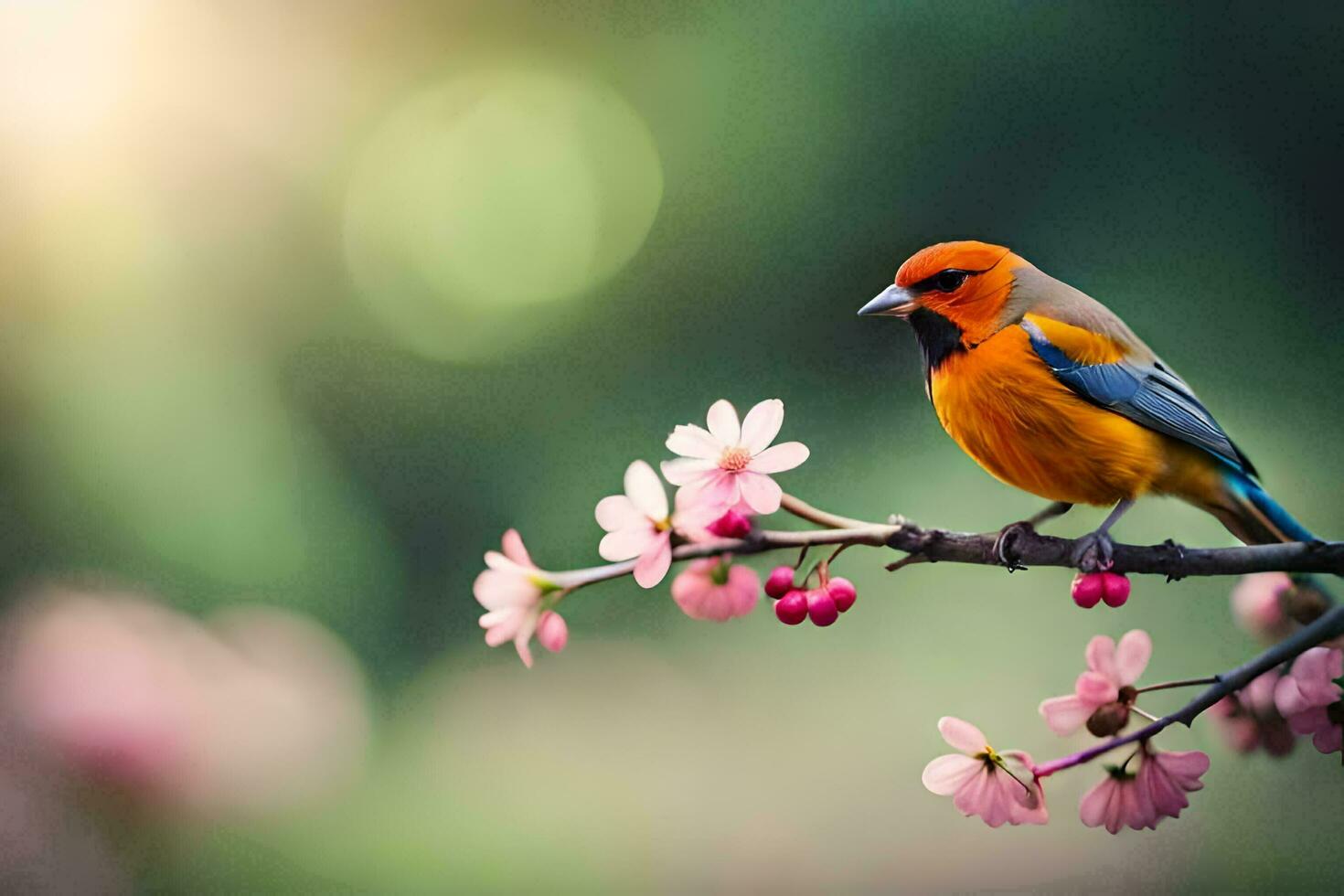 foto fondo de pantalla el sol, pájaro, primavera, flores, el sol, pájaro, primavera, flores generado por ai